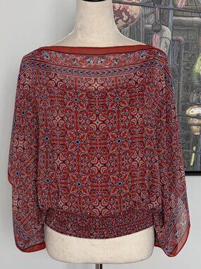 Max Studio Rust/Blue Split Kimono Sleeve Top M